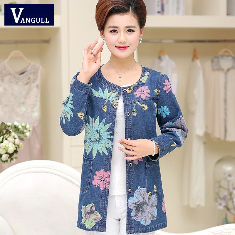Women Denim Jacket 2017 Newl Cotton Jeans Coat Casacos Femininos Ladies Printing Slim Casual Thin Denim Coats Plus Size XXXXL