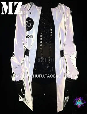 Бар DS костюмы сексуальные DJ вечерние 3D шоу блестящие Светоотражающие бейсбольная куртка Женский танцор джаза хип-хоп Американский хип-хоп куртка - Цвет: long coat