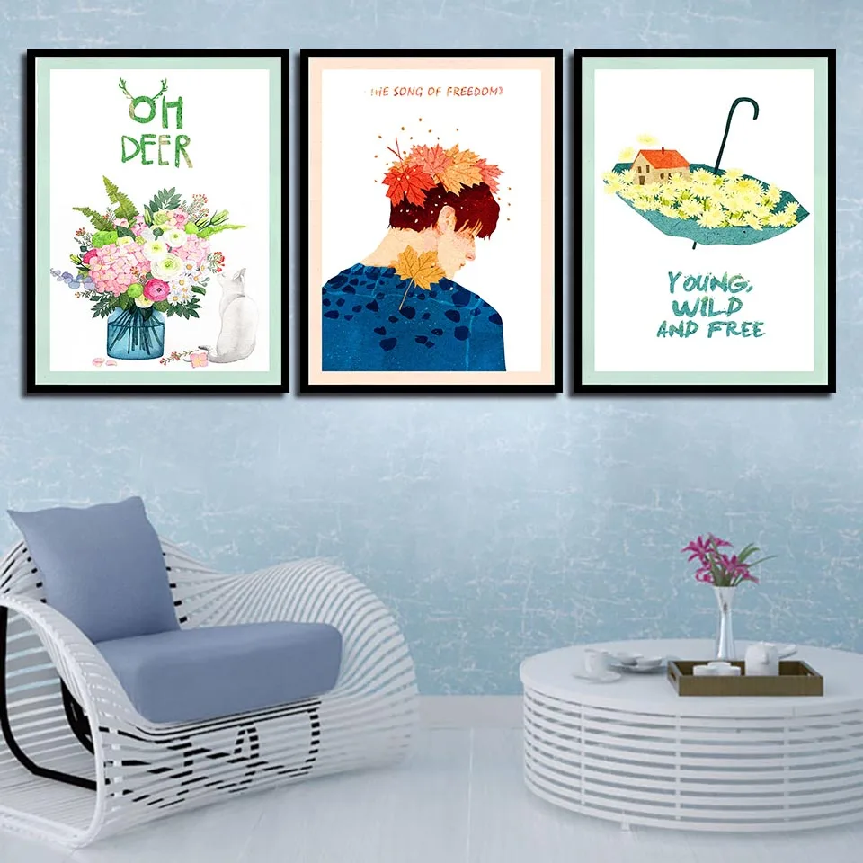 Nordic Print Poster Modern Watercolor A4 Art Abstract Wall Flowers Boy Pictures Living Room Canvas Painting Home Decor Framework | Дом и сад
