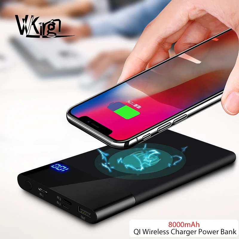 

VVKing Slim 8000mAh Power Bank For iPhone Xiaomi Mobile Phone Portable External Battery Dual USB LCD Powerbank Wireless Charger