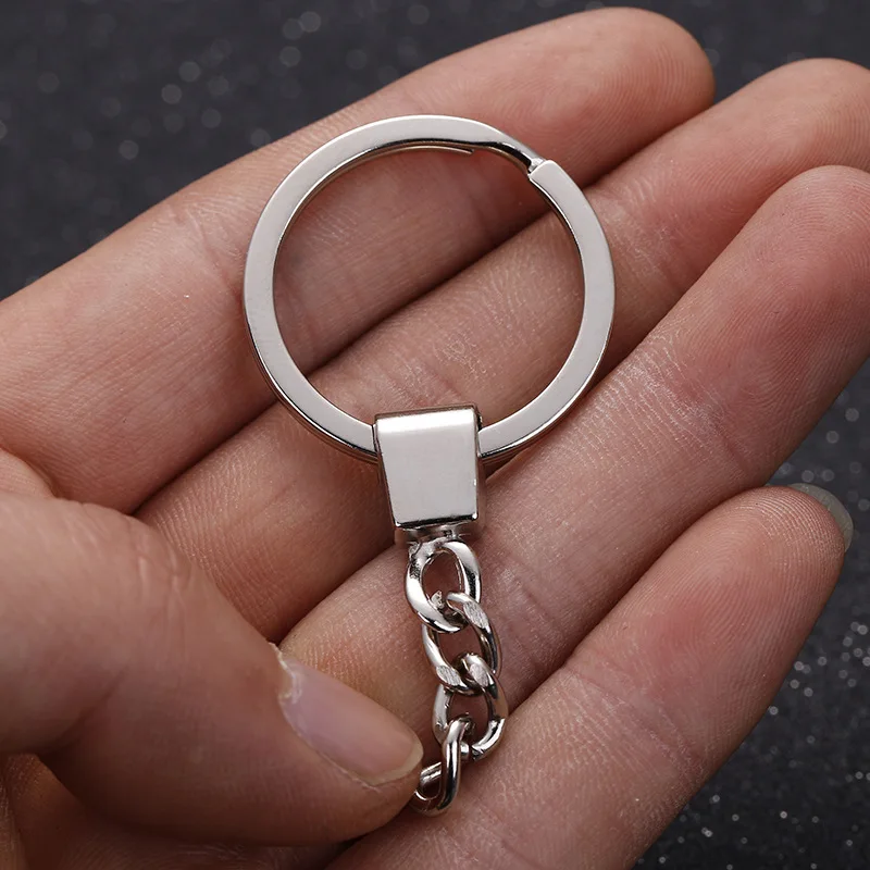 10pcs/lot 30mm Flat Round Black Key Ring with 35mm Length Extend Chian