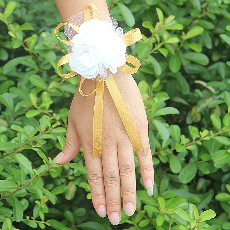 Wifelai-a PE розовые цветы лента для невесты на запястье цветы для подружек невесты шелковые кружевные цветы для рук Свадебные корсажи много цветов
