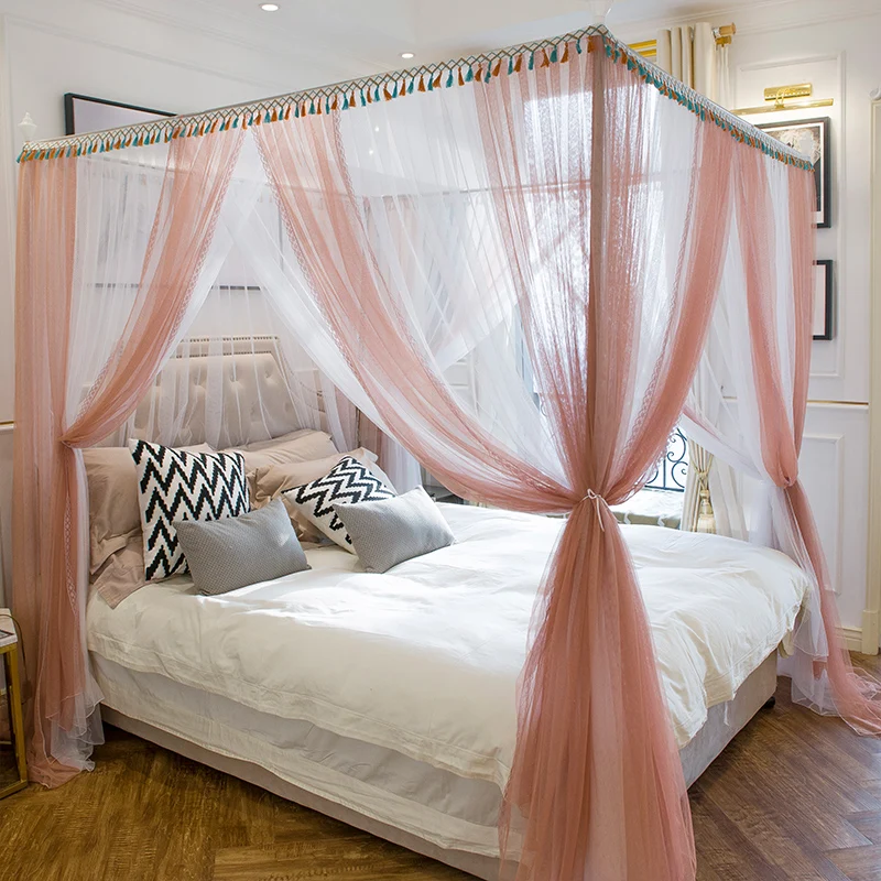 

Jade color/white luxury Romantic Three-door Double Bed mosquito net Have frame Full Queen King Size Home Decoration bedding set