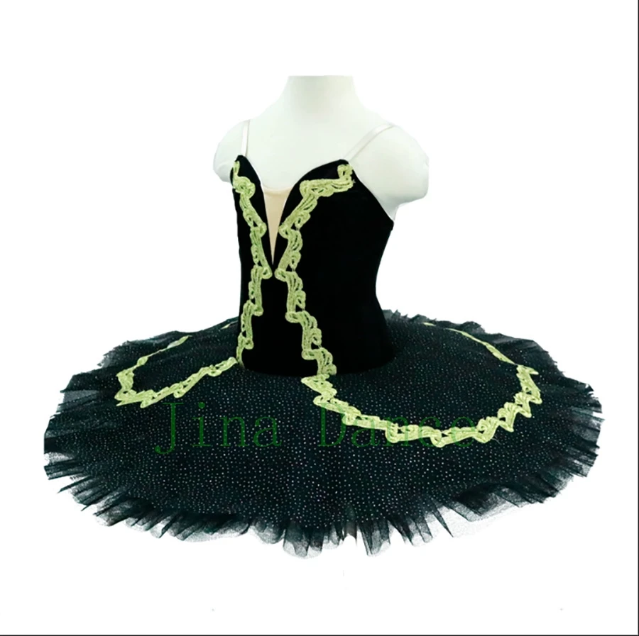Classical Platter Tutu Costume Adults Black Gold Professional Tutu Paquita Peformance Ballerina Pancake Tutu for girls