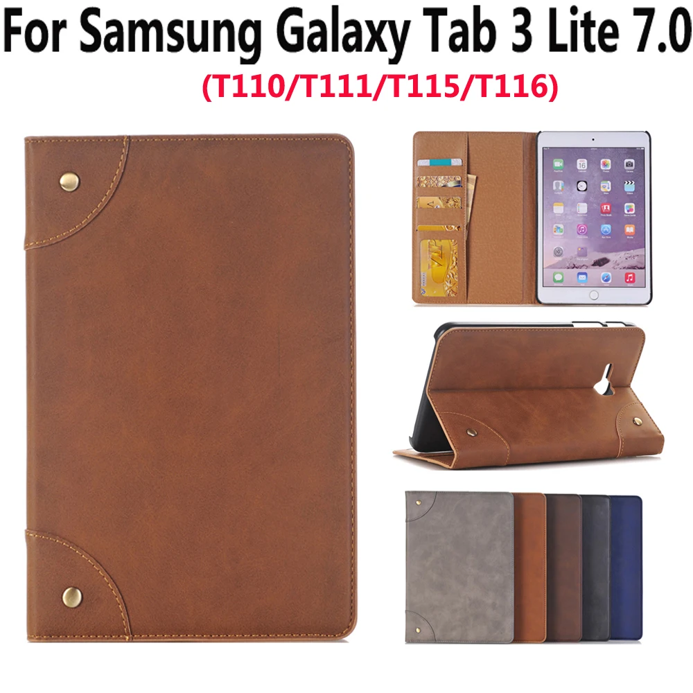 Кожаный чехол для Samsung Galaxy TAB3 Tab 3 Lite 7 0 T110 T115 Роскошные Бизнес Тонкий Смарт сна