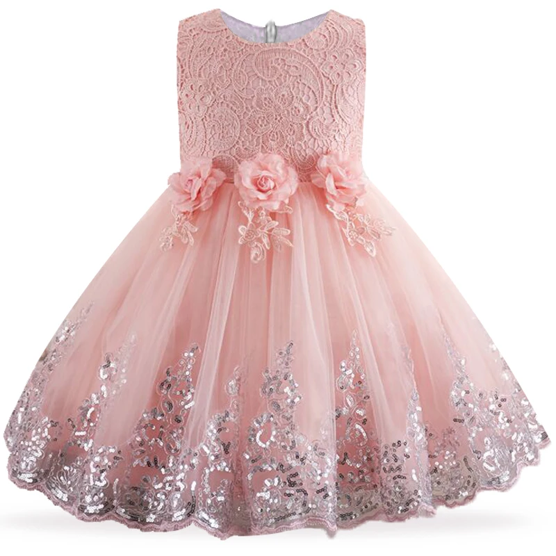 

New 12Y Flower Girls Lace Sequins Formal Wedding Gown Tutu Princess Dress Children Clothing Kids Party Dress for Girl Clothes