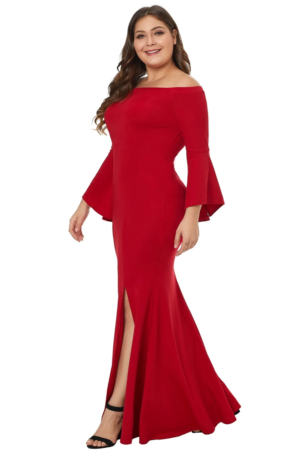 Chic-Red-Off-Shoulder-Slit-Plus-Size-Mermaid-Dress-LC610374-3-4