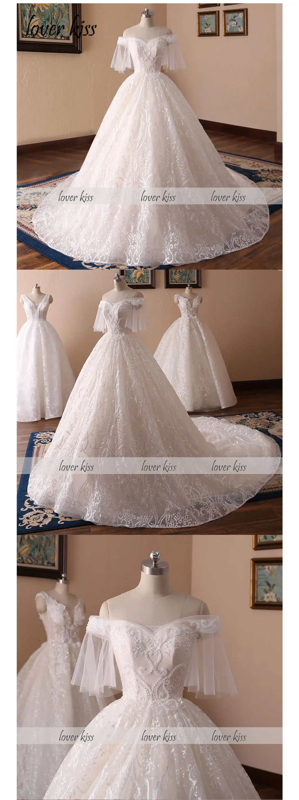 Lover Kiss Vestido De Noiva, свадебные платья с рукавами в виде леса, с открытыми плечами, с кристаллами, жемчугом, кружевное свадебное платье, замок