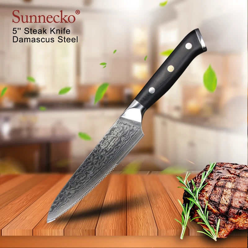 Sunnecko 5" inch Steak Chef Knife Damascus VG10 Steel Kitchen Knives