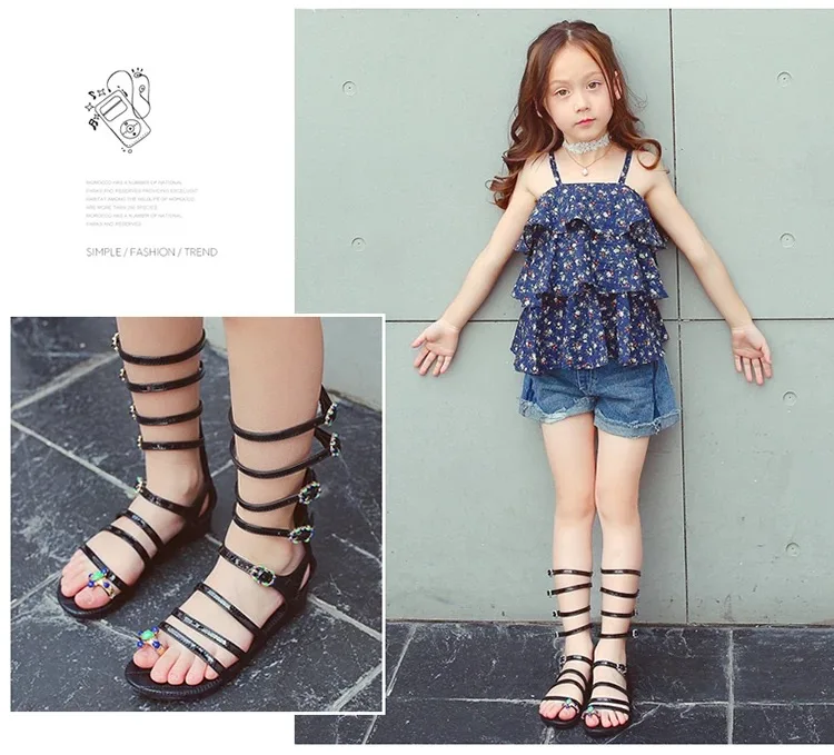 Лето ребенок сандалии ребенок обувь романская модные Ленточки на молнии детские сандалии обувь для девочек XZ015