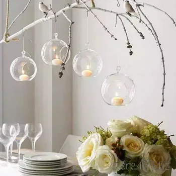 

6pcs 6/8/10cm Clear Globe Shape Round Hanging Glass Vase Bottle Terrarium Flower Container DIY Wedding Home Garden Decoration
