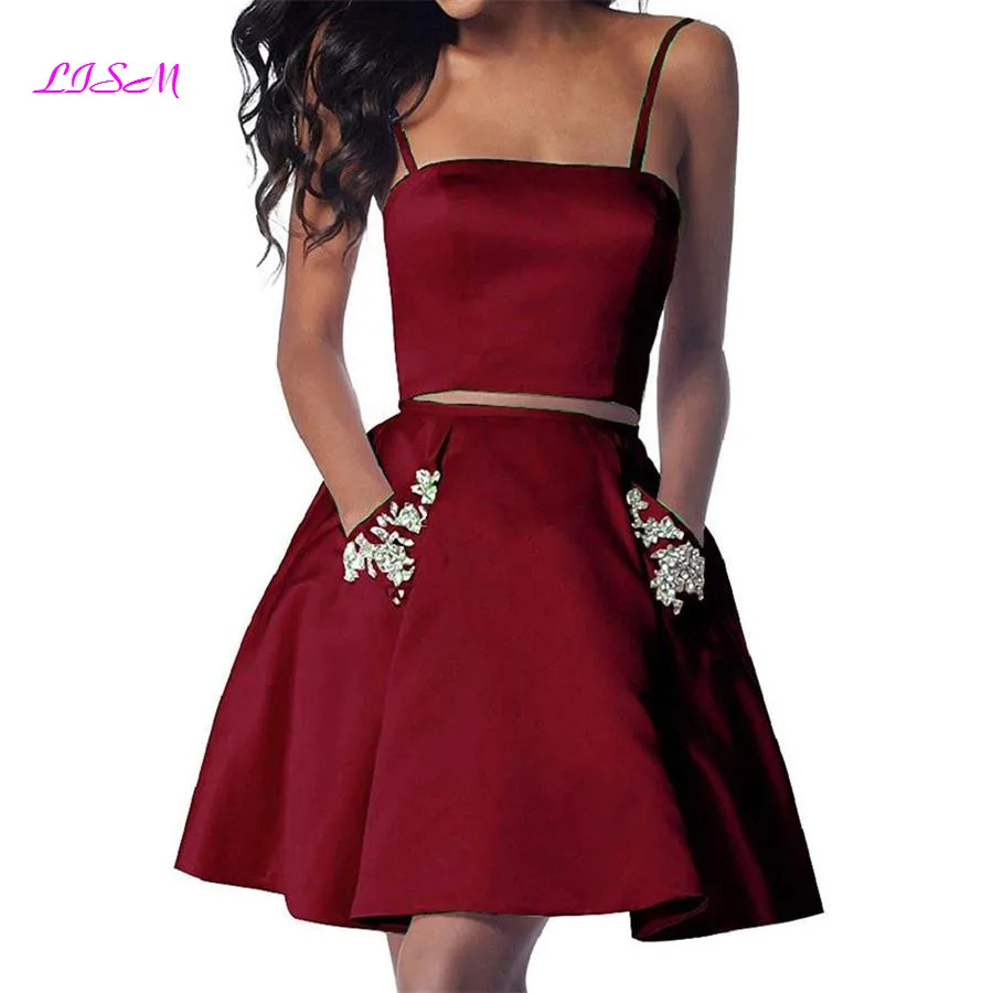 

Short Mini vestido de formatura Two Pieces Strapless Homecoming Dress Juniors Crop Top Black Girl Graduation Dresses New Arrival
