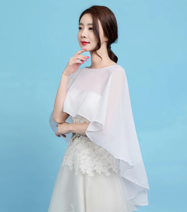 

JIN IS YARN Long Chiffon Cape Shawl Wedding Jacket Women Shrug Bolero Wraps Black Off White Red One Size Etole Mariage Bolero