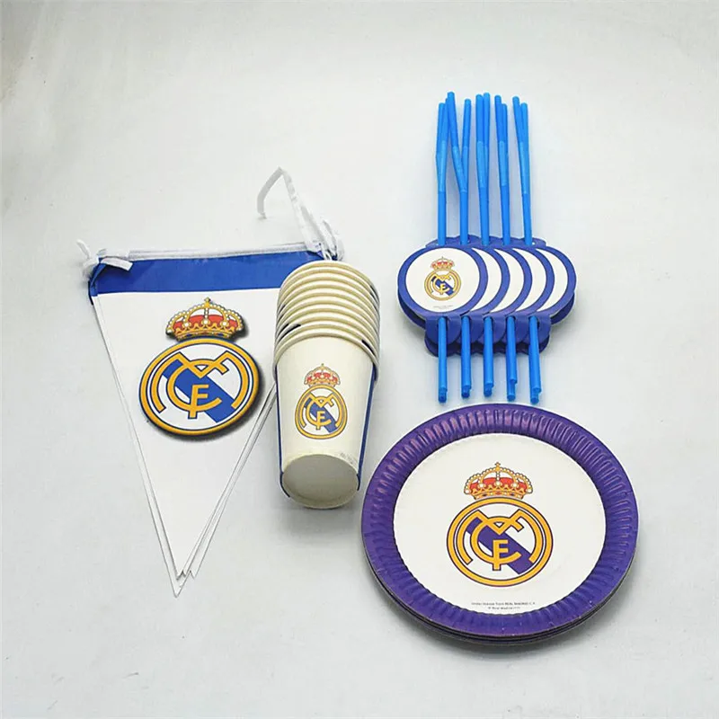 

banners straws cups plates for football real madrid theme partys disposable tableware sets decoration supplies
