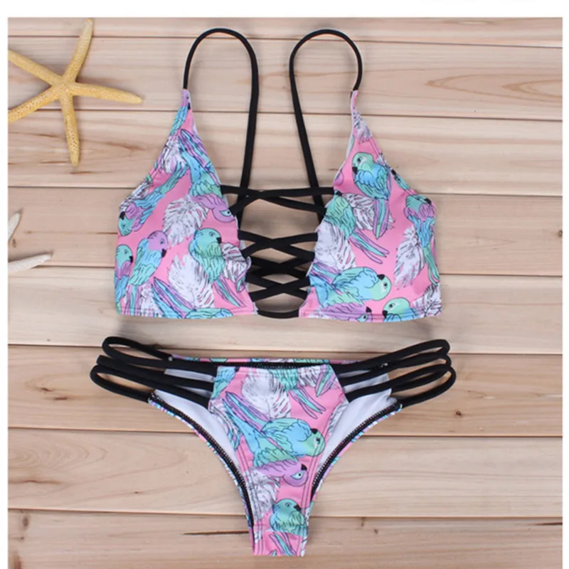 Women swimwear 2017 two pieces separate bikinis set string bottoms