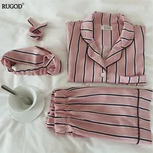 RUGOD Mulheres Pijamas de Verão 2017 de Moda de Nova Turn-down Collar Sleepwear 2 Conjunto de Duas Peças Shirt + Calções Listrados Conjunto de Pijama casuais