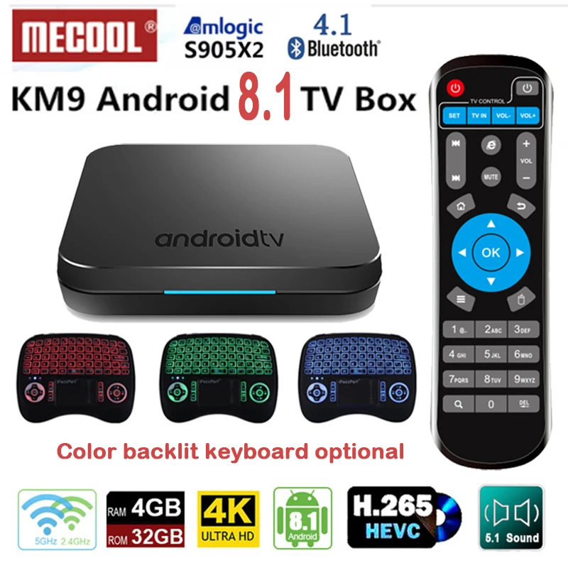 

MECOOL KM9 Android 8.1 TV BOX 4G 32G Amlogic S905X2 support H.265 4K 3D HDR smart Set Top Box Media Player with backlit keyboard