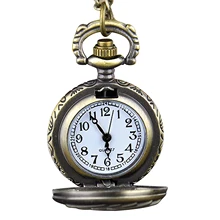 Retro Bronze Steampunk Quartz Pocket Watch Pendant Chain Clock Poker Pattern