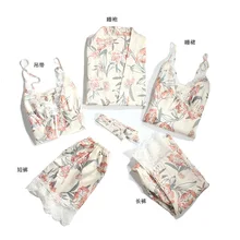 Сексуальная Домашняя одежда пижамы для женщин 5 шт. ремень топ брюки костюм пижамы наборы Весна Лето Ночное кимоно Банный халат M-XL