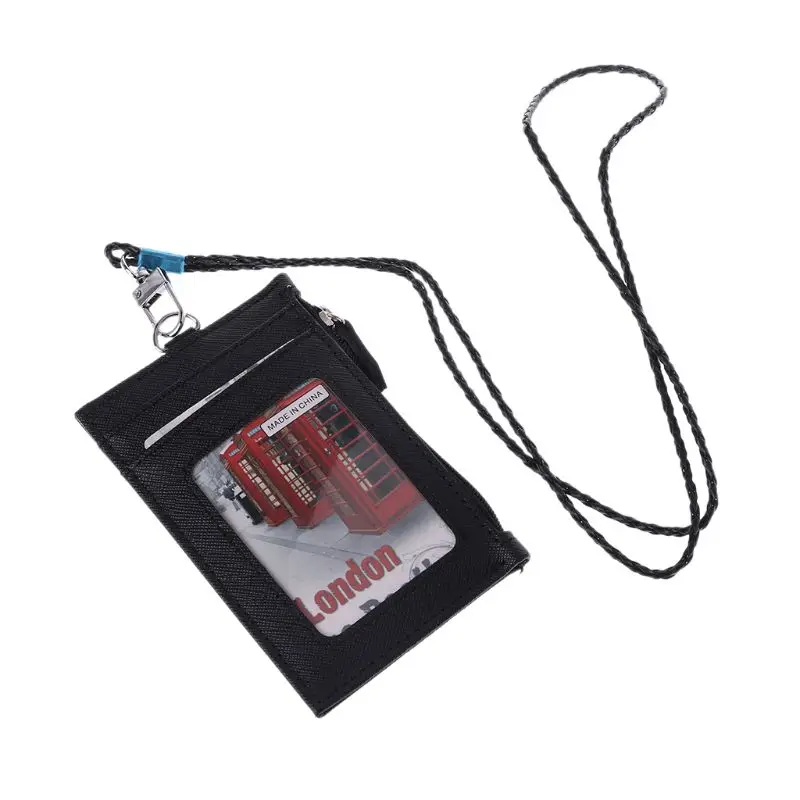 Для женщин Бизнес держатель для карт кошелек Для мужчин из искусственной кожи ID Держатели карт случае шейный ремешок Ремешок Дамская мода мини бумажник - Цвет: Черный