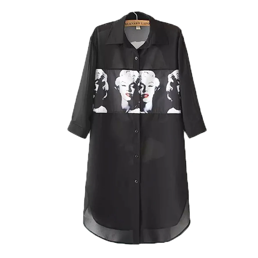 

summer transparent blouse for girls half sleeve Marylin Monroe face sheer party blouse of cold female oversized top cool camisa