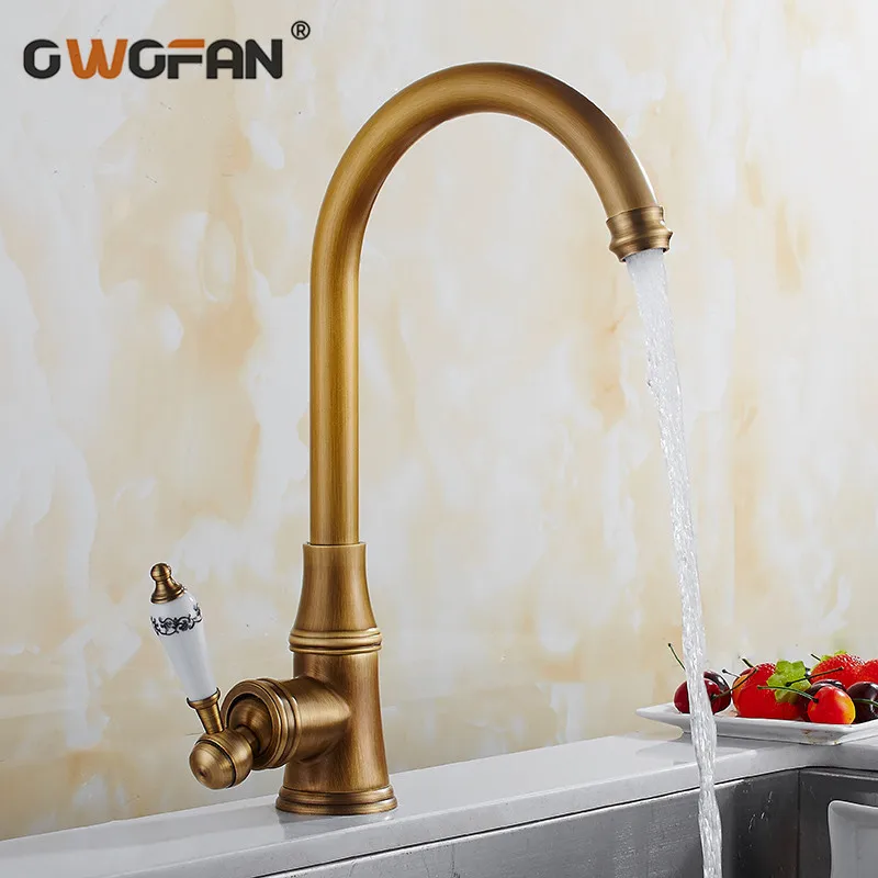 

Kitchen Faucets Antique Single Handle 360 Rotate Deck Mounted Kitchen Faucet Single Holder Single Hole Mixers Taps N22-120