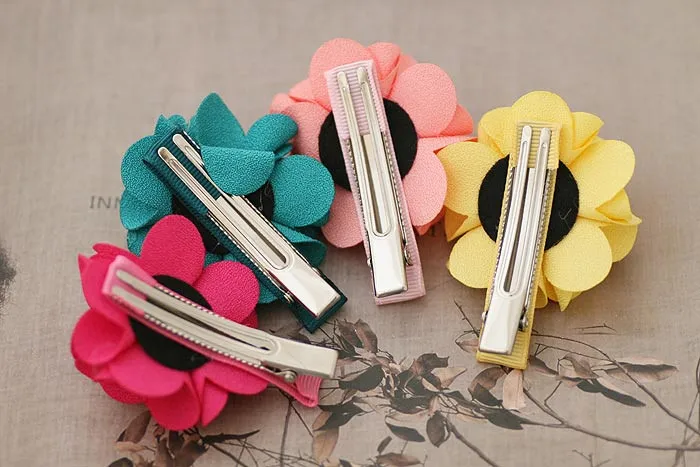 High Quality Solid Color Cotton Camellia Flower Alligator Hair Clip For Girls 4