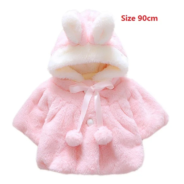 Для маленьких девочек Зимняя куртка с рисунком из мультфильма с милыми заячьими ушками балахон теплые мягкие пальто куртка принцессы розовый сильный теплая одежда для 0-24Months - Цвет: Pink-90cm