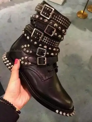 black flat ankle boots with studs