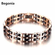Moda Chapado En oro Rosa de acero Inoxidable pulsera magnética de la salud para Hombre brazalete De Cerámica