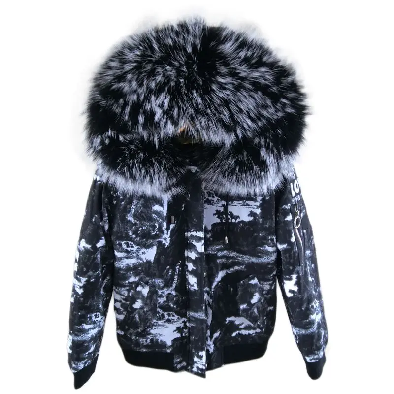 

Fashion Paint Color Women's Winter Thicken Oversized Real Fur Parkas Coat for Women Detachable Natural Rabbit Fur Inner Jackets