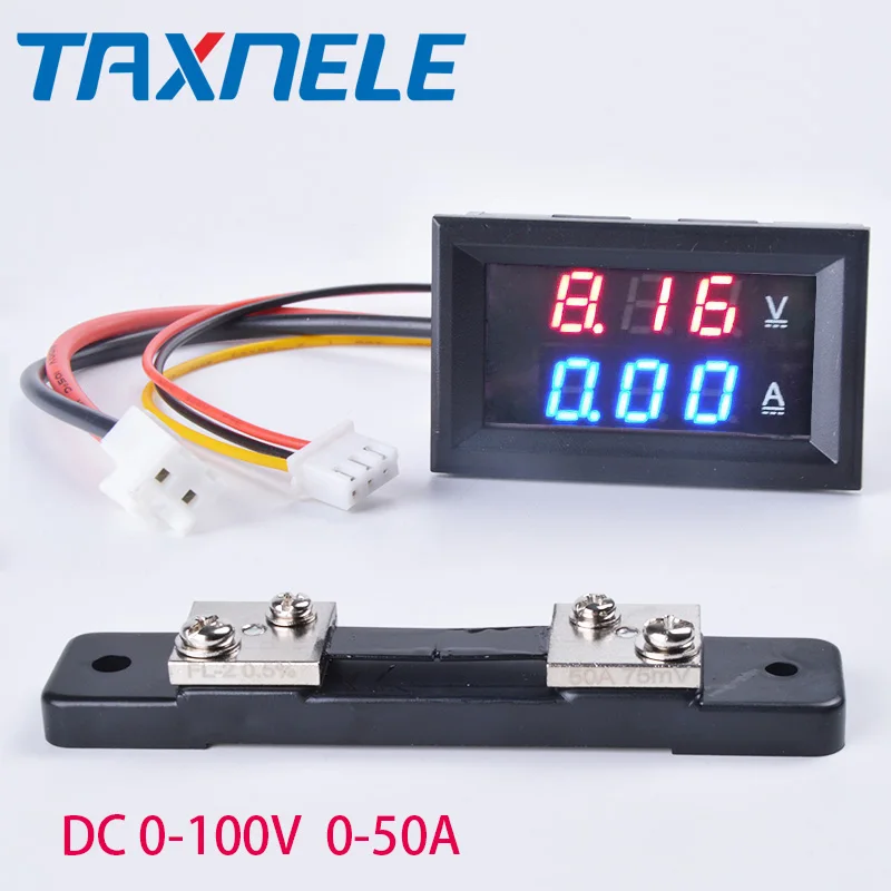 50A with shunt Постоянного тока 0-100 в 50А 100А Вольтметр Амперметр постоянного тока цифровой измеритель напряжения тока ЖК-дисплей с Шунтирующим кабельным разъемом - Цвет: 50A with shunt