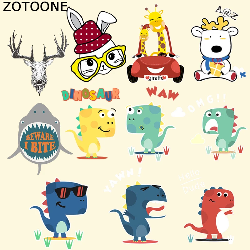 

ZOTOONE Ceartoon Bear Dinosaur Rabbit Patches for Children Clothes Stickers Iron-on Transfers A-level Washable DIY Animal Patch
