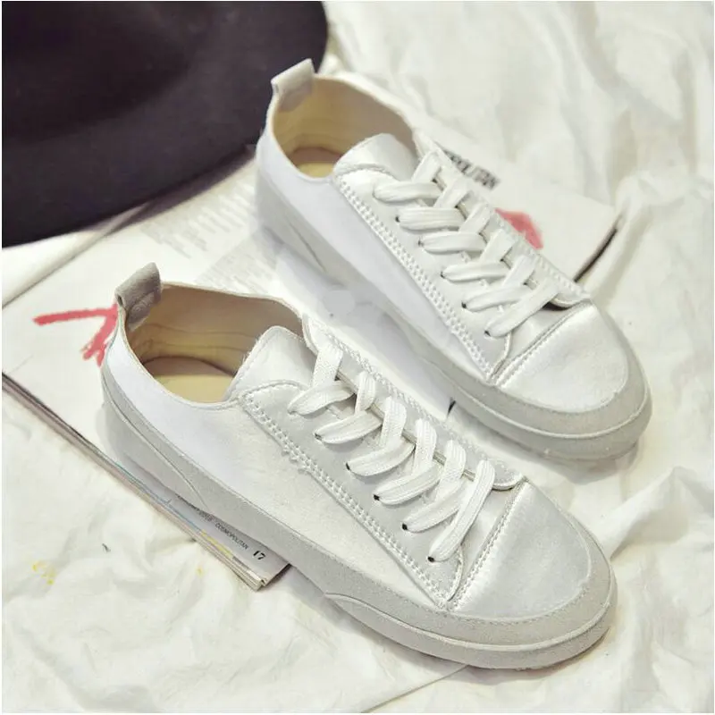 

2017 Popular fashion concise style white shoes women Breathable comfortable flats casual women Lace-Up Student shoes SA-64