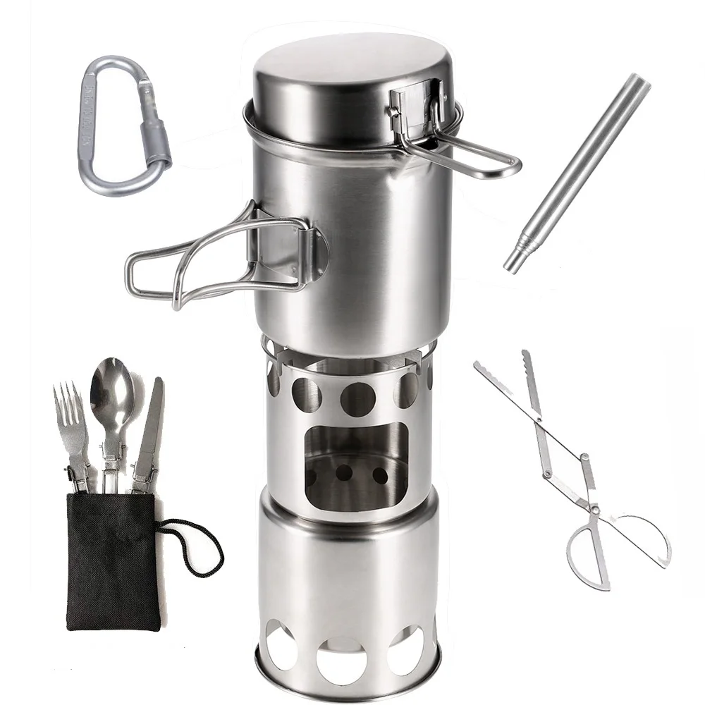 

Outdoor Camping Cooking Set Portable Stove Picnic BBQ Travel Camping Cookware Pots Cooker Stove Blower Tweezers Tongs Set