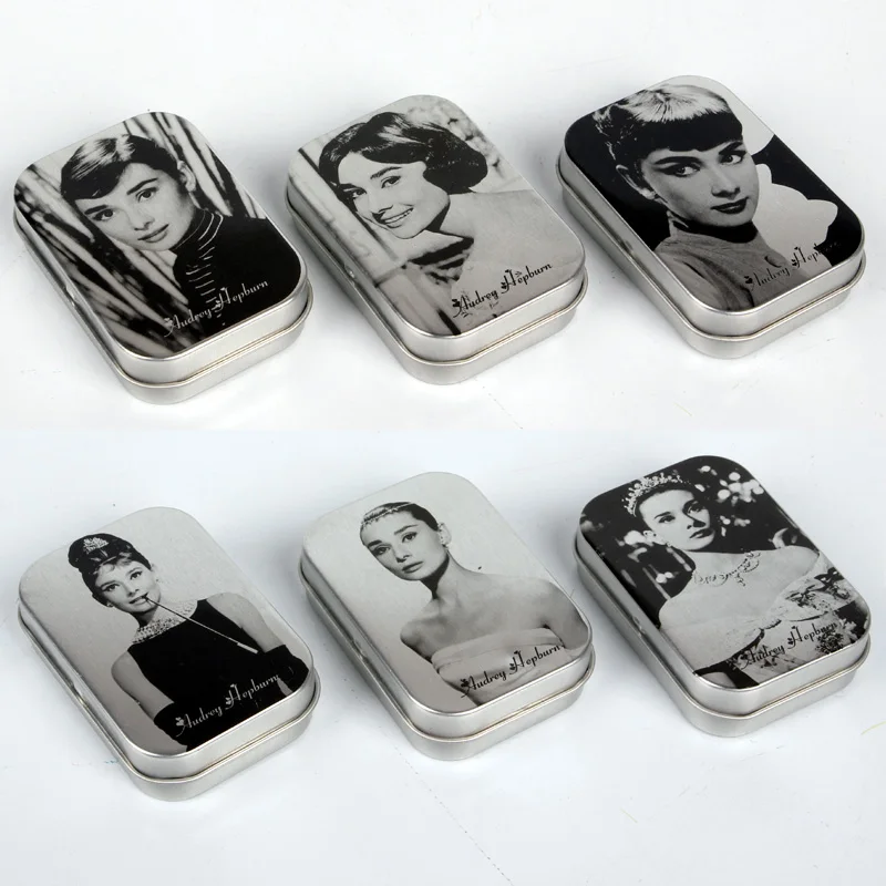 

6PCS/LOT Audrey Hepburn Tin Box 1PC Reminisced Classic Tin Jewelry Box Storage Box Mix Gift 5.8*3.8*1.6cm