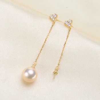 

S925 Sterling Silver Heart Pearl Drop Earrings Settings Women DIY Pearl Earrings Components 3Pairs/Lot