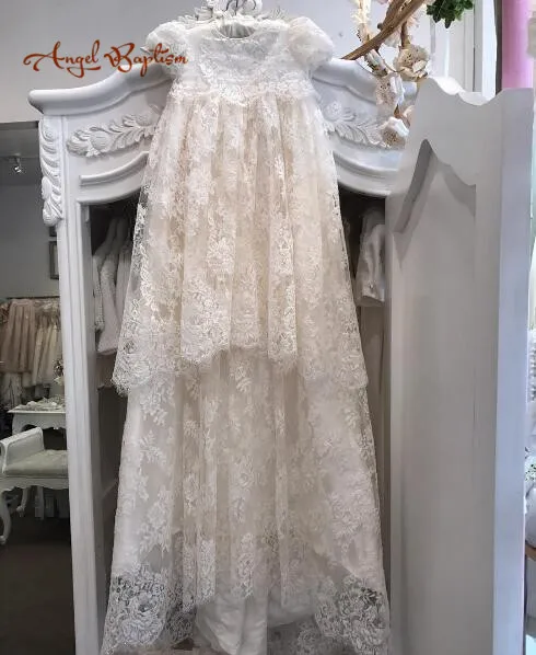 

36 inches long vintage baby girl christening dresses two layers french alencon lace baptism gown heirloom outfit for blessing