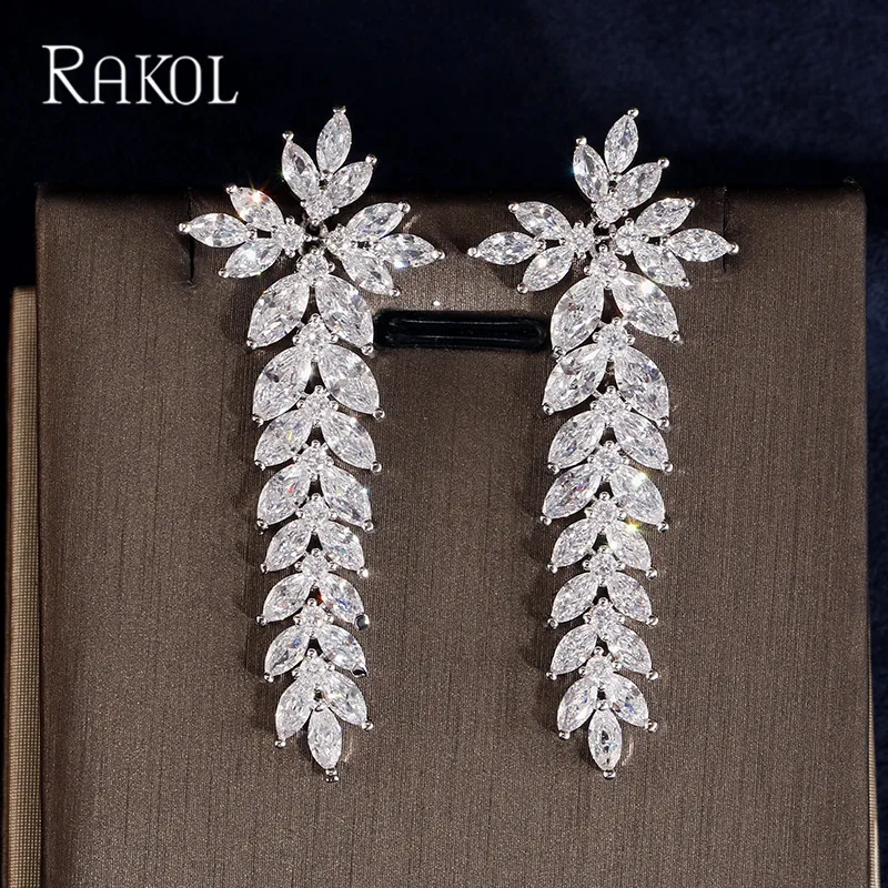RAKOL European American Style Luxury Clear Crystal Earrings Cut Long Drop Women Earring With Cubic Zirconia RE0025K | Украшения и