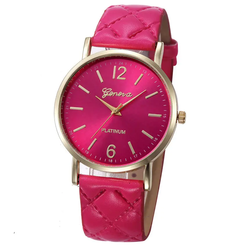 Новые модные женские часы Geneva Топ люксовый бренд дамские часы кожаные кварцевые часы reloj mujer мужские часы# D - Цвет: Hot Pink