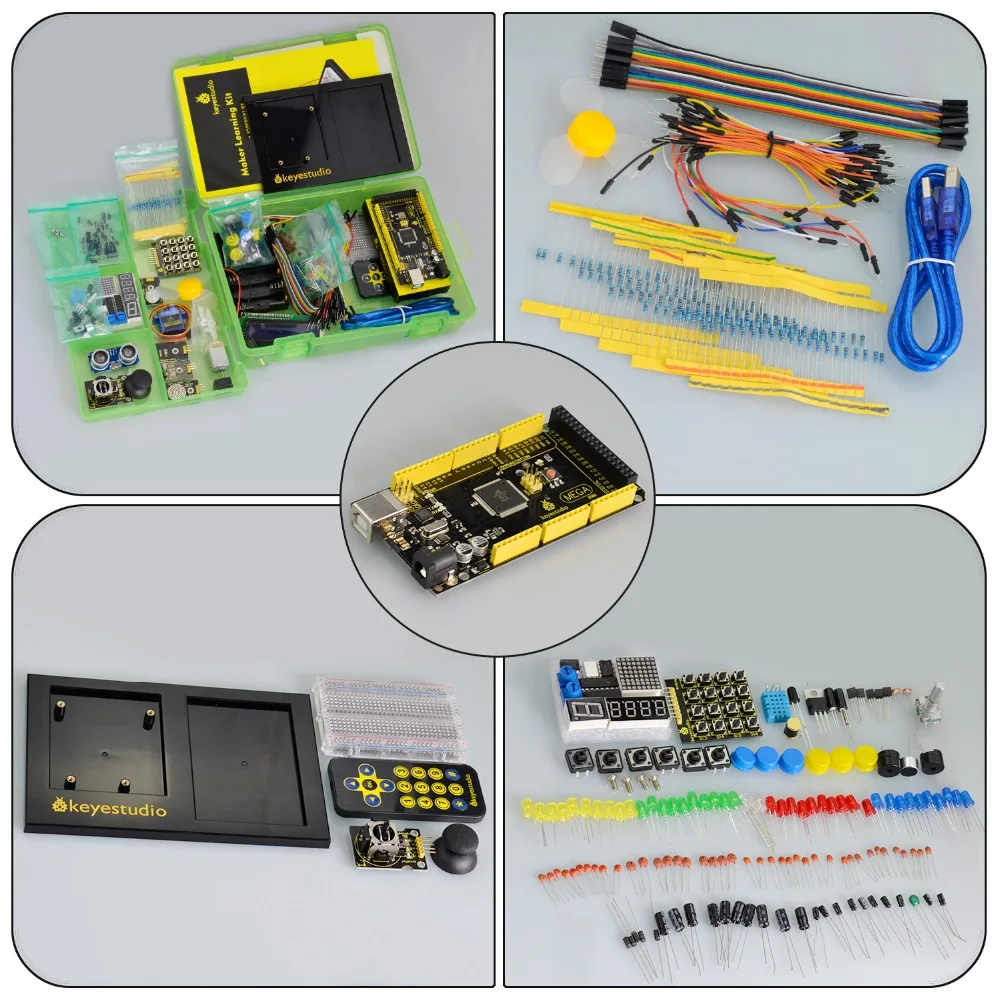 Стартовый набор Keyestudio Maker(MEGA 2560 R3) для проекта Arduino с подарочной коробкой+ Руководство пользователя+ 1602LCD+ шасси+ PDF(онлайн)+ 35 проект+ видео