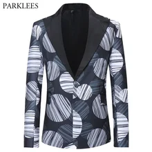Костюм с абстрактным принтом в виде кругов, Мужской Блейзер, осень, новинка, однобортный, на одной пуговице, Свадебный блейзер для мужчин, сценический костюм певицы, Homme