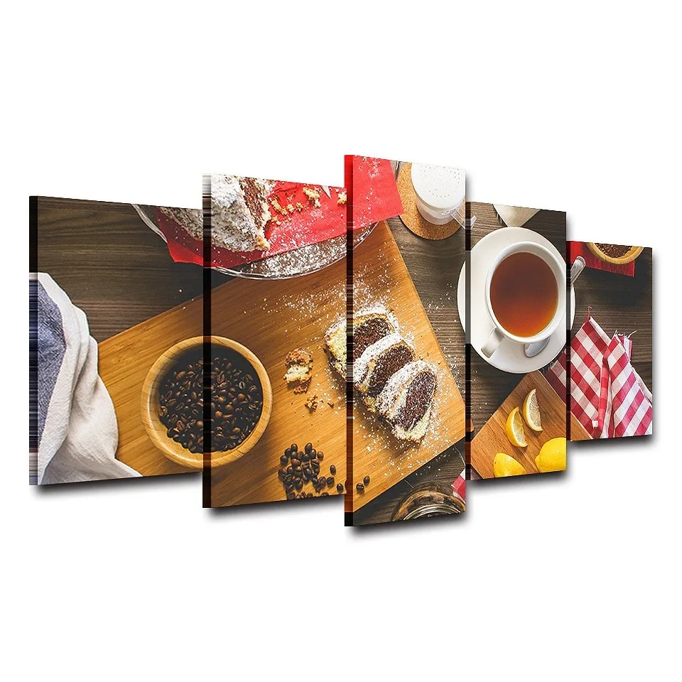 Panel-Printed-Home-Decor-Kitchen-restaurant-Giveaways-wall-sticker-5-Pieces-Canvas-Wall-Art-Coffee