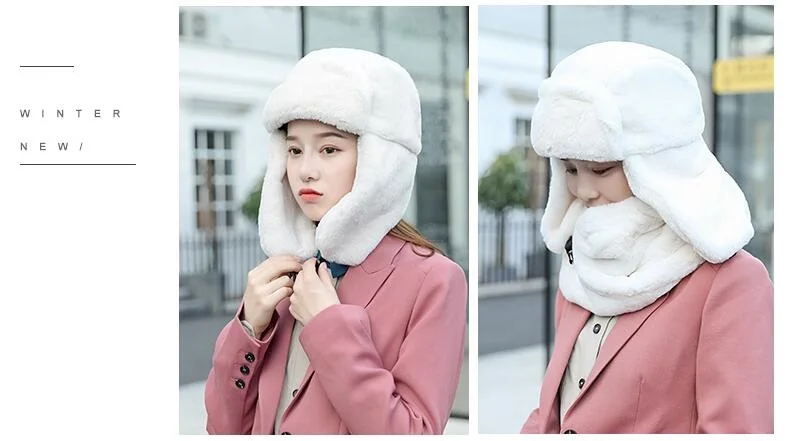 Женская зимняя шапка-бомбер с защитой от холода, утепленная однотонная шапка, женские велосипедные Шляпы, мягкий шарф, набор H7287