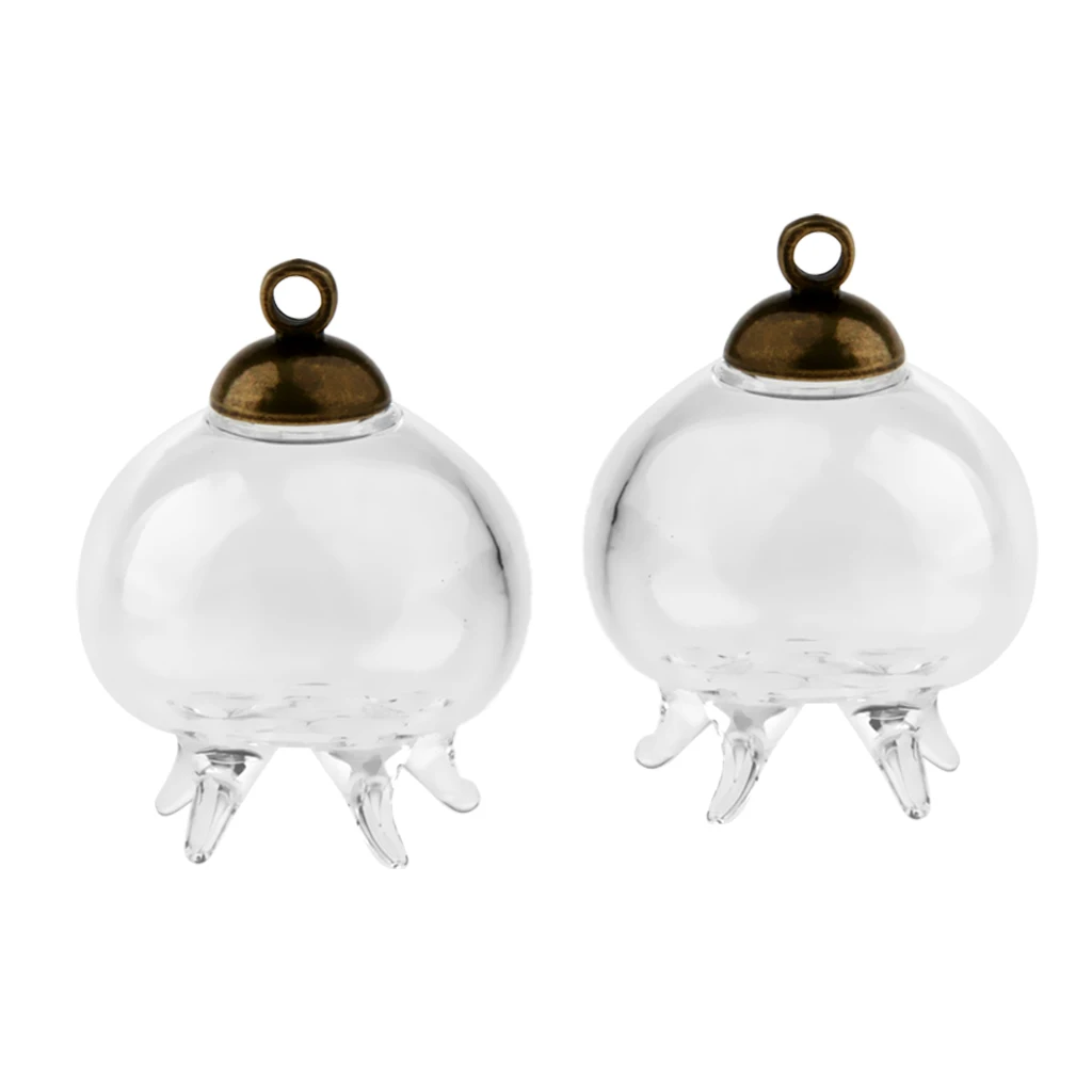 2Pcs Mini Jellyfish Shape Empty Glass Wishing Bottles Vial Pendant Charms DIY Craft
