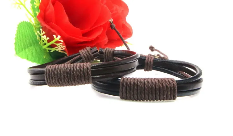 Модный винтажный браслет черный/коричневый Многослойный кожаный браслет ручное плетение простые обрученные браслеты для мужчин геометрические ювелирные изделия