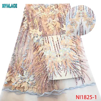 

African lace fabric Sequins Lace Fabric Embroidered Beaded Nigerian Net Laces Fabric Bridal High Quality French Tulle YANI1825-1