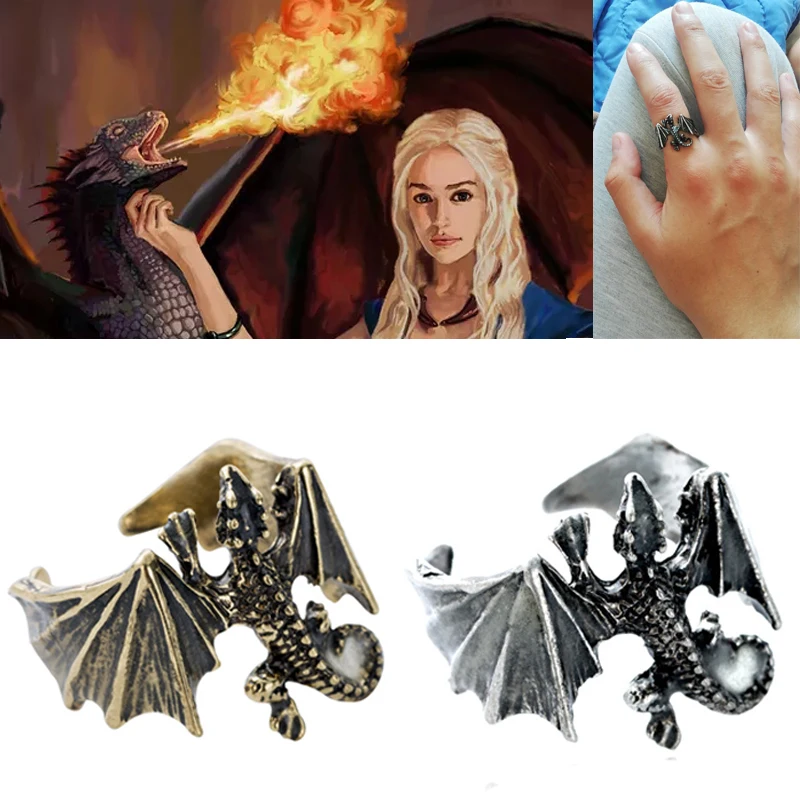 Кольцо с драконом, светящееся, Игра престолов, реквизит для косплея, металлические, для женщин и девочек, регулируемые кольца с драконом, Дейенерис Таргариен, аксессуары