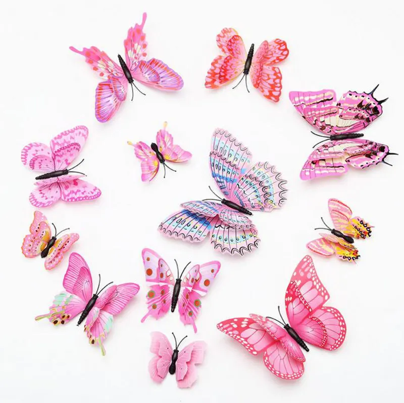

New creative crafts simulation butterfly Double 3D stereo butterfly set Magnetic refrigerator stickers decorative wall stickers
