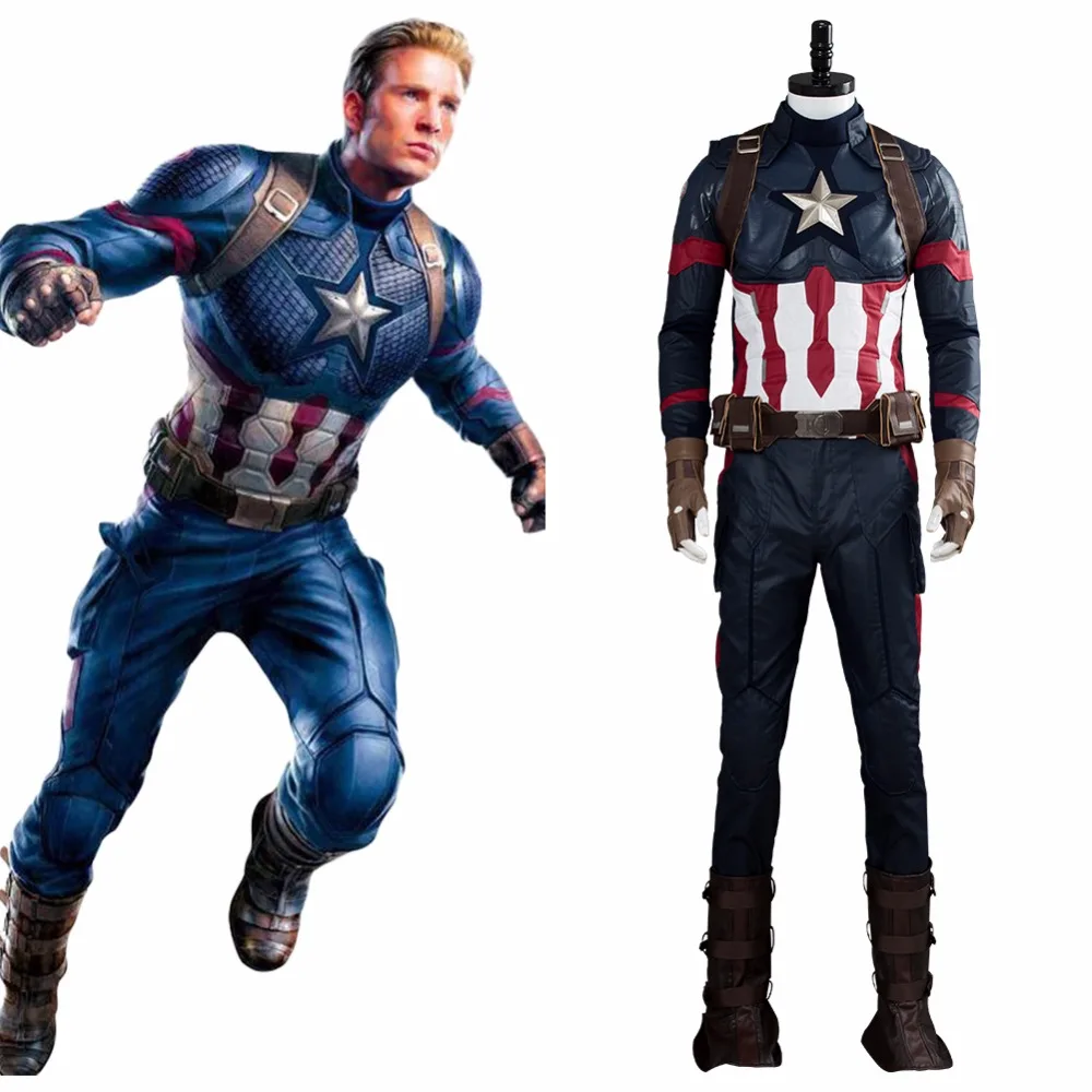 

The Avengers 4 Endgame Cosplay Captain America Costume Steve Rogers Uniform Outfit Superhero Cosplay Halloween Adult Men